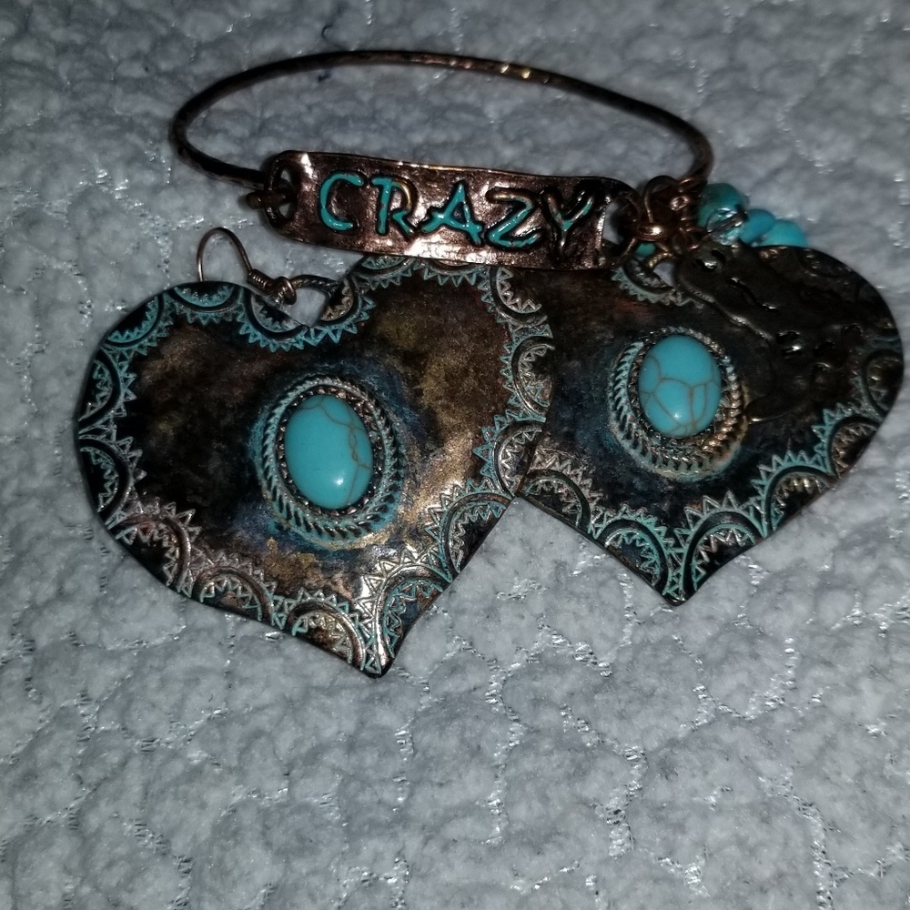 Copper/turquoise earring and bracelet